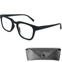 Mini Brille Anti Blaulicht Brille Lesebrille Dicker Rahmen Rechteckig, Gratis Etui, Kunststoff Brillengestell (Schwarz), Blaulichtfilter Brille Herren und Damen 1.0 Dioptrien von Mini Brille