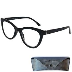 Mini Brille Cateye Anti Blaulicht Brille Lesebrille Dicker Rahmen, Gratis Brillenetui, Kunststoff Brillengestell (Schwarz), Blaulichtfilter Brille Damen 1.5 Dioptrien von Mini Brille