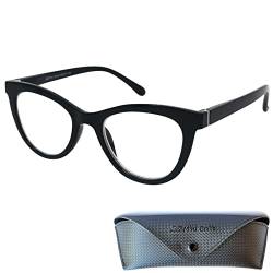 Mini Brille Cateye Dicker Rahmen Lesebrille, Gratis Etui, Kunststoff Brillengestell (Schwarz), Lesehilfe Damen +1.5 Dioptrien von Mini Brille