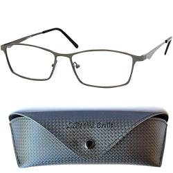 Mini Brille Elegante Anti Blaulicht Brille Lesebrille mit rechteckigen Gläsern, Gratis Etui, Edelstahl Brillengestell (Graphit), Blaulichtfilter Brille Herren und Damen 1.5 Dioptrien von Mini Brille