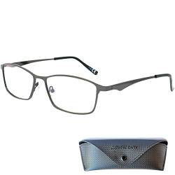 Mini Brille Elegante Anti Blaulicht Brille Lesebrille mit rechteckigen Gläsern, Gratis Etui, Edelstahl Brillengestell (Graphit), Blaulichtfilter Brille Herren und Damen 2.0 Dioptrien von Mini Brille