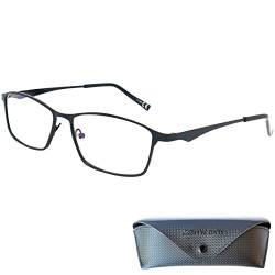 Mini Brille Elegante Gaming Brille ohne Sehstärke mit rechteckigen Gläsern, Gratis Etui, Edelstahl Brillengestell (Schwarz), Blaulichtfilter Brille Herren und Damen ohne Dioptrien von Mini Brille