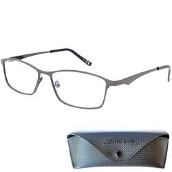 Mini Brille Elegante Metall Lesebrille mit rechteckigen Gläsern - mit Gratis Etui, Edelstahl Brillengestell (Graphit), Lesehilfe Herren und Damen +1.0 Dioptrien von Mini Brille