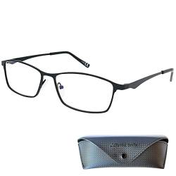 Mini Brille Elegante Metall Lesebrille mit rechteckigen Gläsern - mit Gratis Etui, Edelstahl Brillengestell (Schwarz), Lesehilfe Herren und Damen +2.0 Dioptrien von Mini Brille