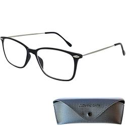 Mini Brille Leichte Anti Blaulicht Brille Lesebrille Rechteckig, Gratis Etui, Kunststoff Rahmen (Schwarz) mit Metall Bügeln, Blaulichtfilter Brille Damen und Herren 1.0 Dioptrien von Mini Brille