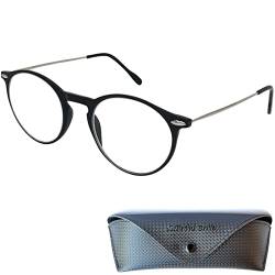 Mini Brille Leichte Lesebrille mit Runden Gläsern, Gratis Etui, Kunststoff Rahmen (Schwarz) mit Metall Bügeln, Lesehilfe Damen und Herren +1.0 Dioptrien von Mini Brille