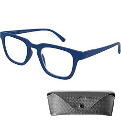 Mini Brille Lesebrille Dicker Rahmen Rechteckig, Gratis Etui, Kunststoff Brillengestell (Blau), Lesehilfe Herren und Damen+1.5 Dioptrien von Mini Brille