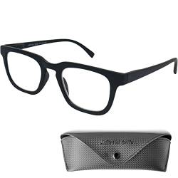 Mini Brille Lesebrille Dicker Rahmen Rechteckig, Gratis Etui, Kunststoff Brillengestell (Schwarz), Lesehilfe Herren und Damen +1.5 Dioptrien von Mini Brille