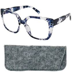 Mini Brille Lesebrille Schmetterling Damen mit großen kratzfesten Gläsern, Gratis Etui, Kunststoff Dicker Rahmen Rechteckig (Leopard Transparent), Blaulichtfilter Lesehilfe +2.0 Dioptrien von Mini Brille