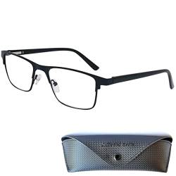 Mini Brille Metall Anti Blaulicht Brille ohne Sehstärke mit rechteckigen Gläsern, Gratis Etui, Eckige Blaulichtfilter Brille Herren und Damen (Schwarz) von Mini Brille