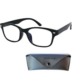 Mini Brille Modische Anti Blaulicht Brille Lesebrille mit transparenten Gläsern, Gratis Etui, Kunststoff Rahmen (Schwarz), Blaulichtfilter Brille Damen und Herren 2.0 Dioptrien von Mini Brille