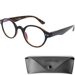 Mini Brille Professor Anti Blaulicht Brille Lesebrillemit Runden ovalen Gläsern, Gratis Etui, Vintage Kunststoff Rahmen (Leopardenmuster), Blaulichtfilter Brille Herren und Damen 2.0 Dioptrien von Mini Brille