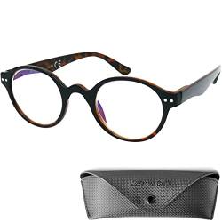Mini Brille Professor Lesebrille mit Runden ovalen Gläsern - mit Gratis Etui, Vintage Retro Stil Kunststoff Rahmen (Leopardenmuster), Lesehilfe Herren und Damen +1.0 Dioptrien von Mini Brille