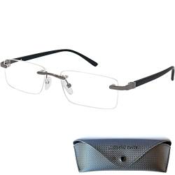 Mini Brille Randlose Lesebrille mit rechteckigen Gläsern - mit Gratis Etui, Edelstahl Rahmen (Schwarz), Lesehilfe Herren und Damen +1.5 Dioptrien von Mini Brille