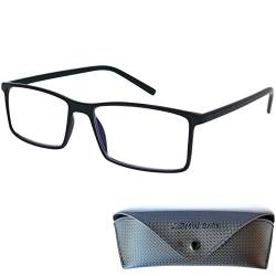 Mini Brille Rechteckige Lesebrille mit großen Gläsern - mit Gratis Etui und Brillenputztuch, TR90 Kunststoff Rahmen (Schwarz), Lesehilfe Herren und Damen +1.5 Dioptrien von Mini Brille