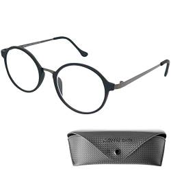 Mini Brille Runde Lesebrille - mit Gratis Etui, Kunststoff Rahmen (Schwarz), Metall Brücke und Bügeln (Graphit), Lesehilfe für Damen und Herren +1.0 Dioptrien von Mini Brille