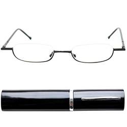 Mini Brille Schmale Metall Mini Halbbrille Lesebrille, Edelstahl Rahmen (Schwarz), mit Gratis Slim-Fit Alu Etui, Lesehilfe Damen und Herren +1.0 Dioptrien von Mini Brille