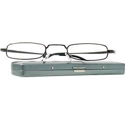 Mini Brille Schmale Metall Mini Lesebrille, Edelstahl Rahmen (Graphit), mit Gratis Slim-Fit Alu Etui, Lesehilfe Flach Damen und Herren +1.5 Dioptrien von Mini Brille