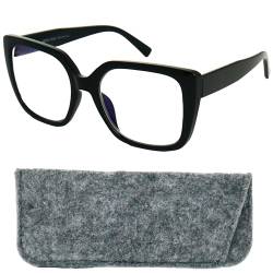 Mini Brille Stilvolle Damen Schmetterling Fake Brille ohne Sehstärke mit große kratzfeste Gläsern, Gratis Etui, Kunststoff Rahmen (Schwarz), Blaulichtfilter Brille Damen ohne Dioptrien von Mini Brille