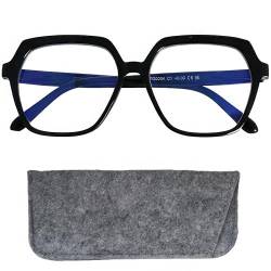 Mini Brille Stilvolle Moderne Damen Sechseckig Fake Brille ohne Sehstärke mit große kratzfeste Gläsern, Etui, Leichten Kunststoff Rahmen (Schwarz), Blaulichtfilter Brille Damen ohne Dioptrien von Mini Brille