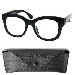 Mini Brille Stilvolle Retro Anti Blaulicht Brille Lesebrille Dicker Rahmen und großen Gläsern, Gratis Etui, Kunststoff Brillengestell (Schwarz), Blaulichtfilter Brille Damen 1.5 Dioptrien von Mini Brille