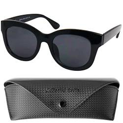 Mini Brille Stilvolle Retro Sonnenbrille ohne Stärke Dicker Rahmen und großen Gläsern, Gratis Etui, Damen Kunststoff Brillengestell mit Federscharnier (Schwarz) von Mini Brille