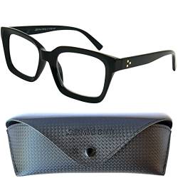 Mini Brille Vintage Anti Blaulicht Brille Lesebrille Dicker Rahmen Quadratisch und großen Gläsern, Gratis Etui, Oversize Kunststoff Brillengestell (Schwarz), Blaulichtfilter Brille Damen 1.0 Dioptrien von Mini Brille