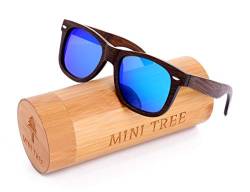 Mini Tree Bambus Sonnenbrille Herren Polarisierte Handgefertigte Cat.3 Floating Retro Sun Brille für Damen UV400 Schutz (Schwarz, Blau)… von Mini Tree