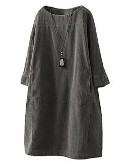 Minibee Damen Oversize Tunika Kleid Cord Langarm Tops mit Taschen - Grau - XX-Large von Minibee