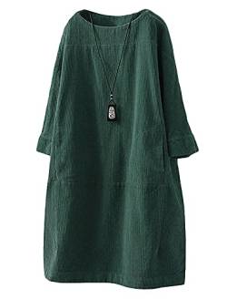 Minibee Damen Oversize Tunika Kleid Cord Langarm Tops mit Taschen - Grün - X-Groß von Minibee