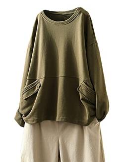 Minibee Damen Pullover Tunika Top Chinesische Frosch Knopf Bluse Langarm Shirt - Grün - X-Large von Minibee