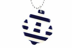 Miniblings Anker Kette Halskette 80cm Maritim Schiff blau weiß gestreift 45mm - Handmade Modeschmuck - Kugelkette versilbert von Miniblings