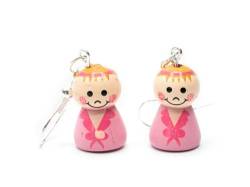 Miniblings Baby Mädchen Glückspüppchen Geburt Püppchen Holz rosa - Handmade Modeschmuck I Ohrhänger Ohrschmuck versilbert von Miniblings