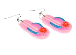 Miniblings Badelatschen Ohrringe Zehentrenner Badeschuhe Sandalen rosa mit Blume - Handmade Modeschmuck I Ohrhänger Ohrschmuck versilbert von Miniblings