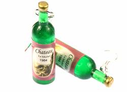 Miniblings Flaschen Ohrringe Weinflasche CHATEAU Mini Fläschchen grün - Handmade Modeschmuck I Ohrhänger Ohrschmuck versilbert von Miniblings