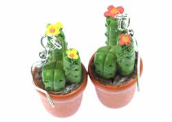 Miniblings Kaktus Kakteen Topfpflanze Ohrringe Hänger Blüten dreistämmig 3D - Handmade Modeschmuck I Ohrhänger Ohrschmuck versilbert von Miniblings
