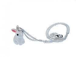 Miniblings Kaninchen Halskette 45cm Kette Hase niedlich Plastik 3D weiß Ostern - Handmade Modeschmuck - Gliederkette versilbert von Miniblings