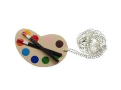Miniblings Malerpalette Kette 45cm Halskette Künstler Maler Holz - Handmade Modeschmuck - Gliederkette versilbert von Miniblings