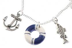 Miniblings Maritim Anker Rettungsring Fisch Halskette - Handmade Modeschmuck I Kette mit Anhänger Länge: 80cm Gliederkette - 3er Set Segeln Schiff blau von Miniblings