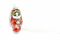 Miniblings Matroschka Kette Halskette 80cm Babuschka Russ. Puppe Porzellan rot - Handmade Modeschmuck - Kugelkette versilbert von Miniblings