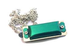 Miniblings Mundharmonika Kette Halskette Spielbar Harmonika Blues 50cm grün - Handmade Modeschmuck - Gliederkette versilbert von Miniblings