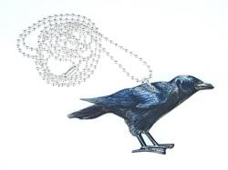 Miniblings Rabe Kette Halskette 80cm Vogel Krähe Tier Holz bedruckt Raben schwarz - Handmade Modeschmuck - Kugelkette versilbert von Miniblings
