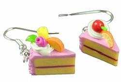 Miniblings Tortenstück Kuchenstück Ohrringe - Handmade Modeschmuck I Kuchen Backen Erdbeertorte rosa - Ohrhänger Ohrschmuck versilbert von Miniblings