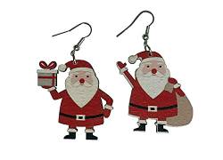 Miniblings Weihnachtsmann Ohrringe - Handmade Modeschmuck Holz flach Mix Winter Weihnachten - Ohrhänger Ohrschmuck Santa von Miniblings