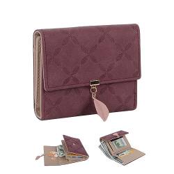 Geldbeutel Damen Rosa Weinrot Mini Portmonee Glattem und Geichem Elegant Damen Portemonnaie für Frauen PU Leder Faltung Damen klein Geldbörse mit Münzfach und Kartenfächer Frauen Geldbörse von Minicloss