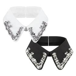 Minicloss 2 Stück Fake Kragen abnehmbare Bluse, Elegante Diamant Design Fake-Kragen-Set für Frauen Mädchen Blusenkleider (Schwarz+Weiß) von Minicloss