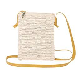 Minicloss Umhängetasche Damen Klein Crossbody Bag,Strohtaschen für Damen, Weben Tote Tasche Sommer Strandtasche Stroh Umhängetaschen mit Reißverschluss und Abteil Handy Umhängetasche,Khaki von Minicloss