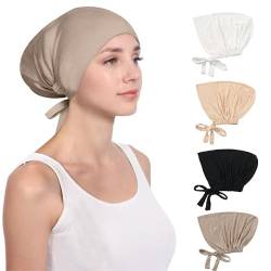 Turban Damen Cap für Frauen 4 Stück Unter Schal Hijab Mütze Kopfbedeckungen für Frauen Islamische Muslimische Unterschal Hijab Cap Baumwolle Chemo Hüte Kopftuch Mütze für Frauen von Minicloss