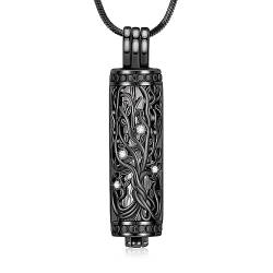 Minicremation Kremation Urne Anhänger Halskette mit hohlen Zylinder Vial Keepsake Urne Kremation Schmuck Memorial Lockets für Asche für Frauen Männer (Black) von Minicremation