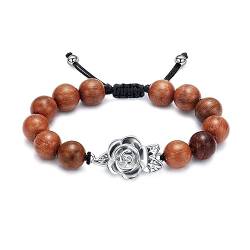 Minicremation Urnenarmband für Asche für Damen und Herren, Rosenblüte, Edelstahlperlen, geflochtener Armreif, Asche, Andenken, Schmuck, 20cm/7.87", Edelstahl, Kein Edelstein von Minicremation